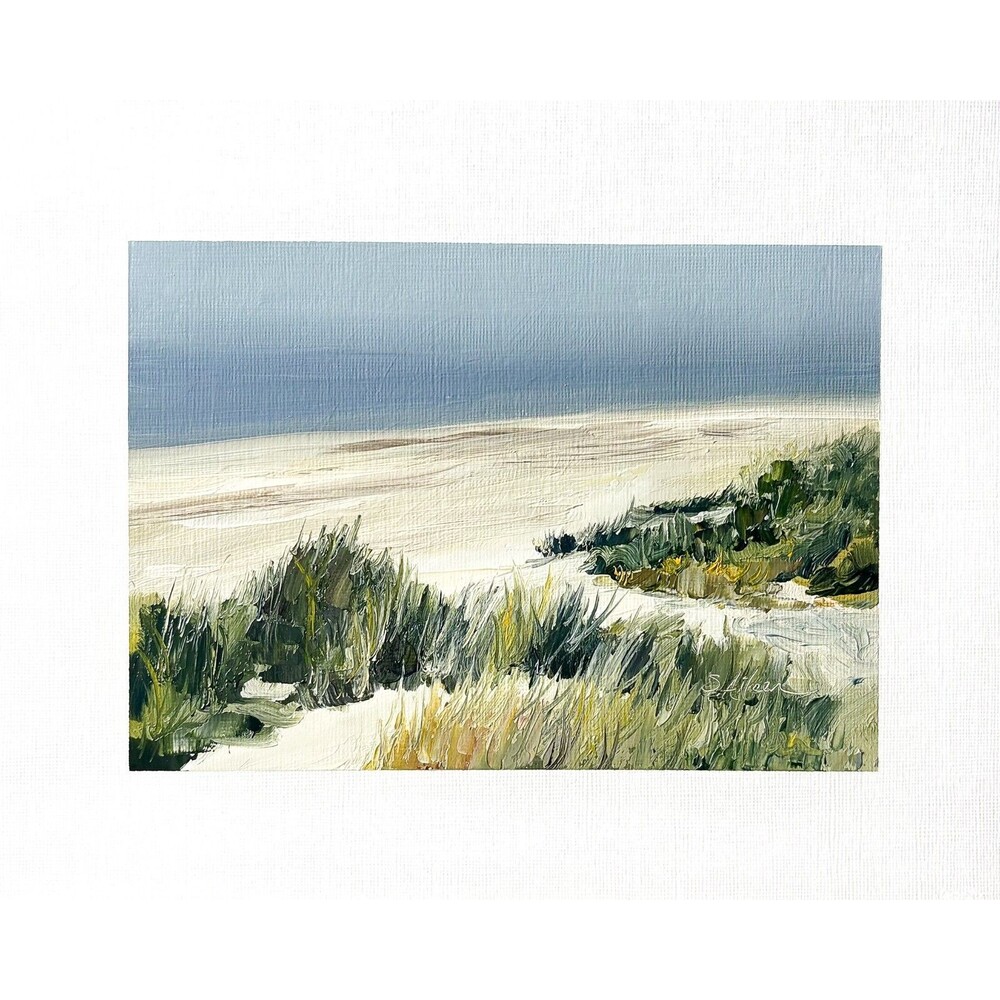 8x10 Original Oil Landscape Painting Seascape Moody Sky Beach Dunes Ocean Signed